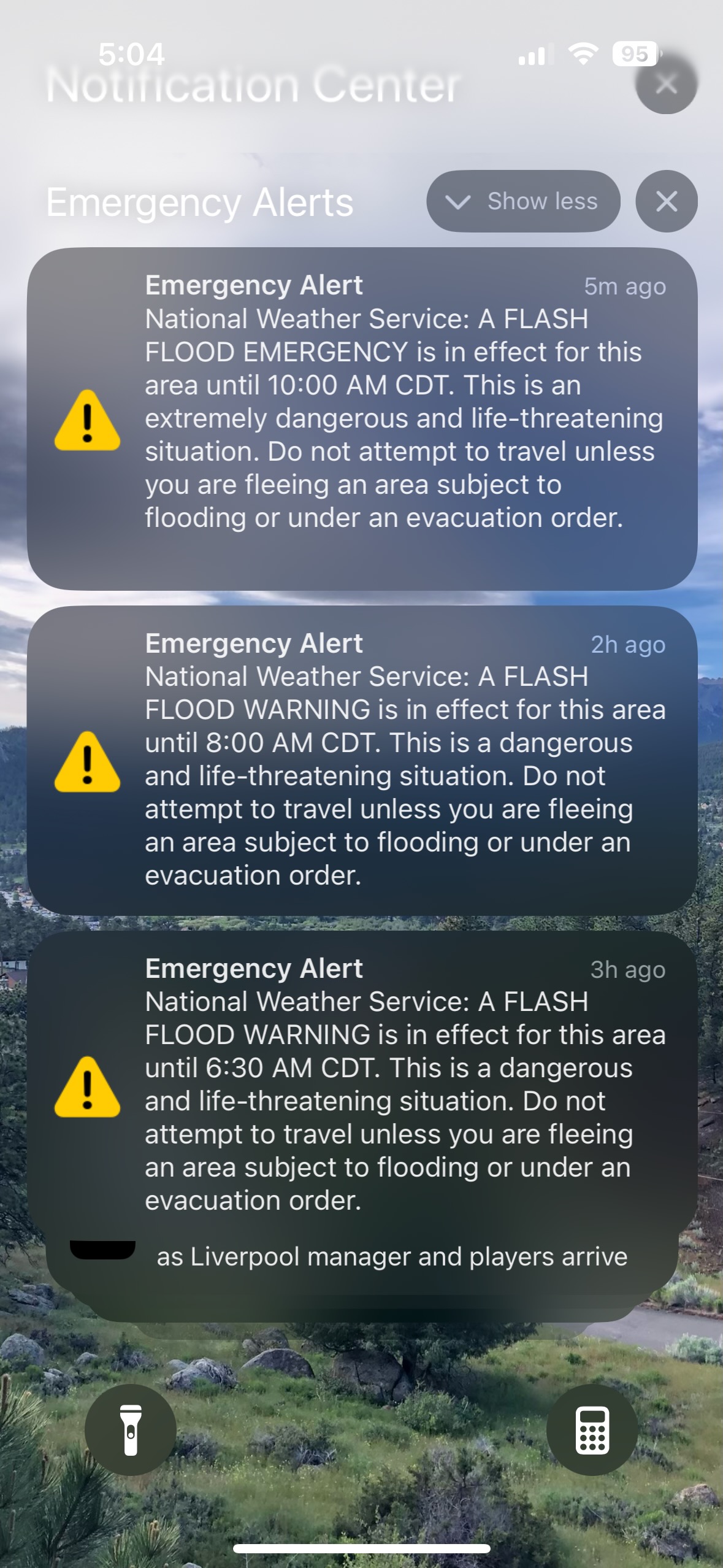 weather alerts appearing on an iphone lock screen
