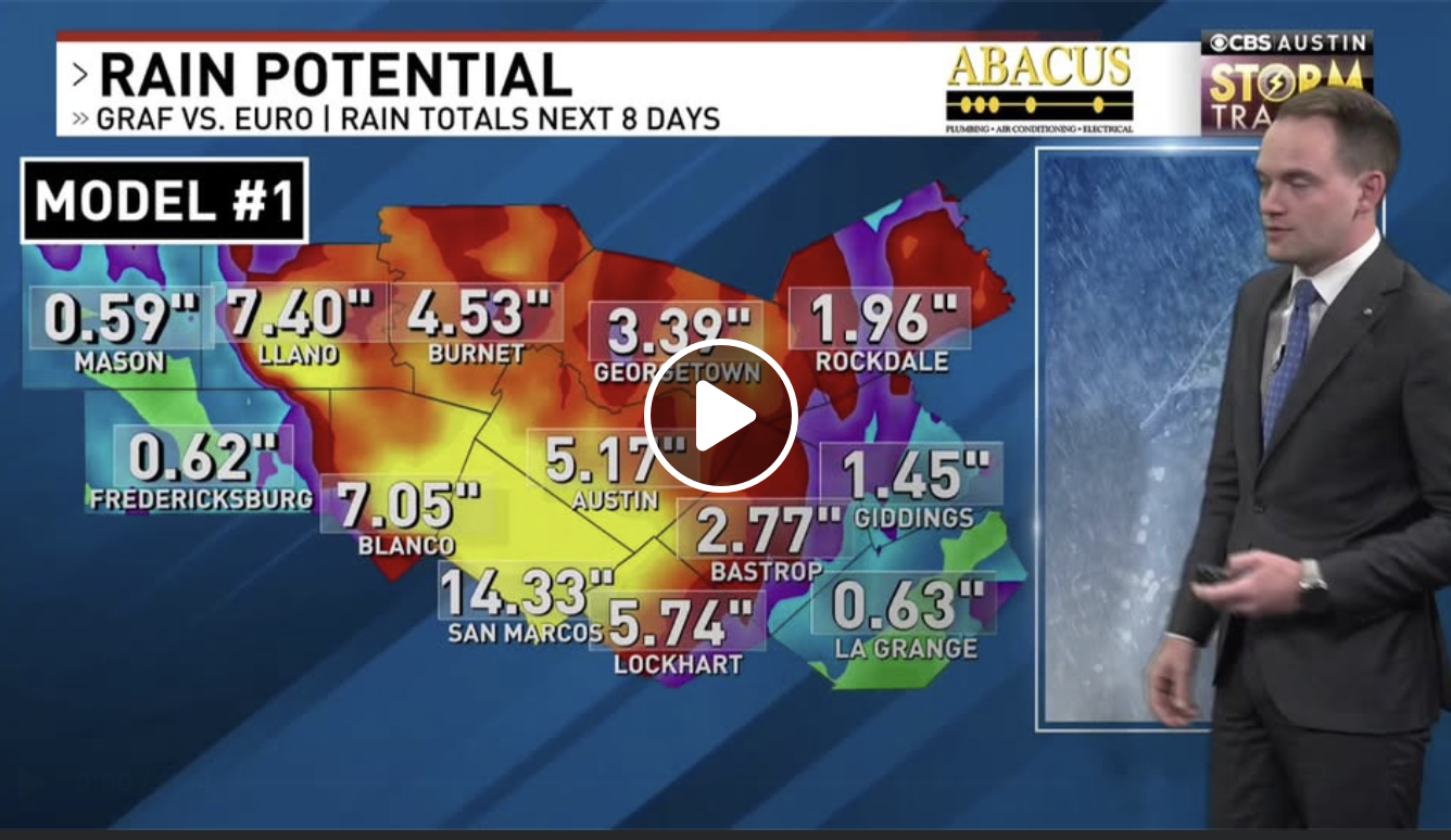 a view of a weathermap around Austin for July 4th